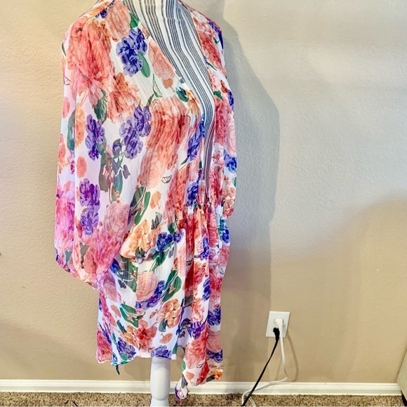 NWT Rachel Roy Wrap Robe L/XL Sheer Lightweight Flowy Boho Pink Purple Floral - Picture 6 of 15